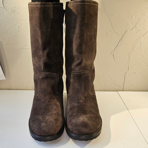 Cole Haan Womens Brown Suede Metallic Bronze Moto Boots Vibram Sole 9B 018064 - Picture 4 of 9